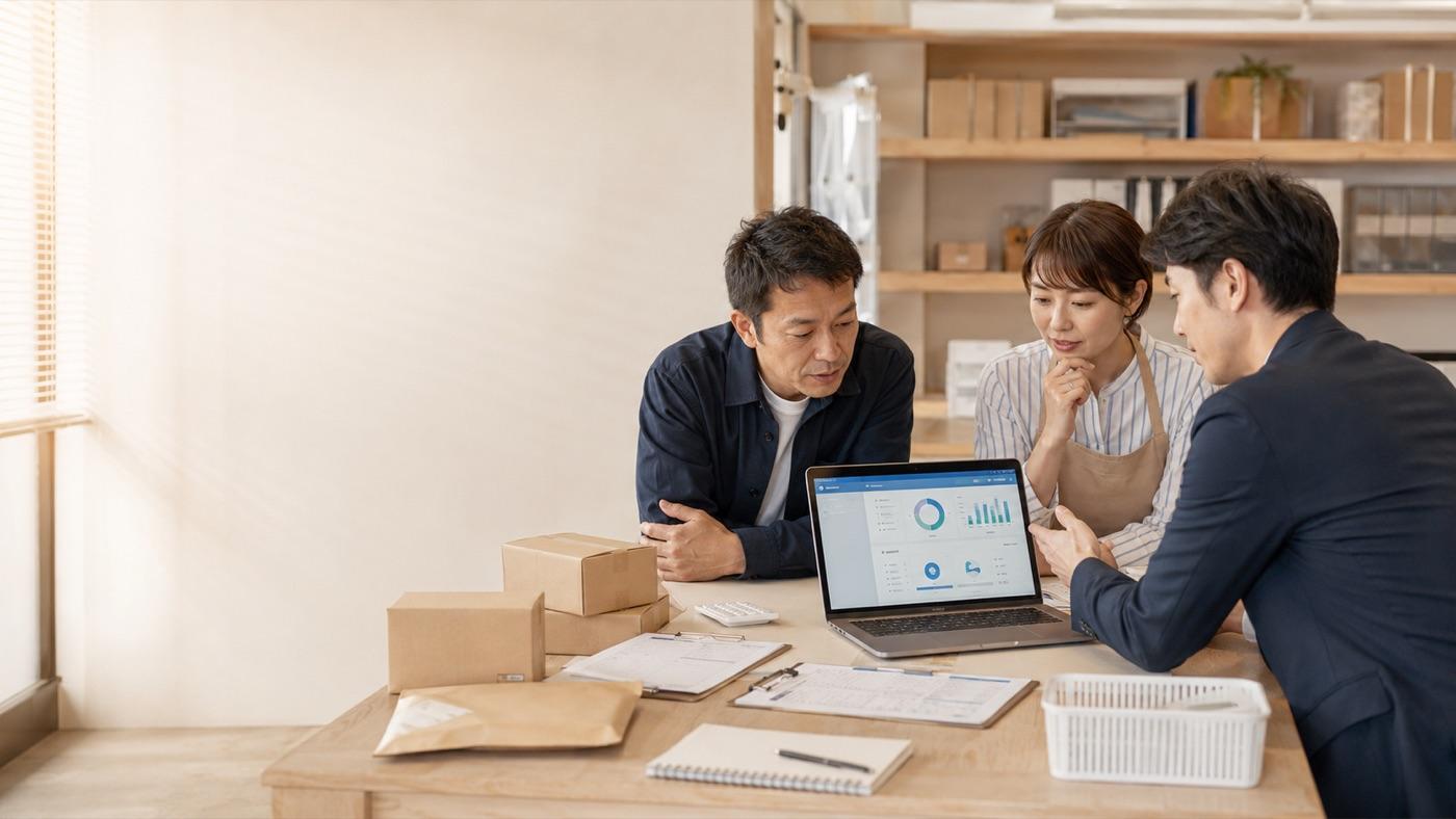 中小企業のバックオフィスで在庫・受注管理を確認する打ち合わせ